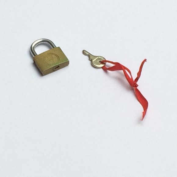 7/8" wide small gold brass metal padlock with key for storage or travel - Picture 1 of 7